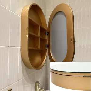 Wooden Storage for Wall-Mounted Oval Mirror
