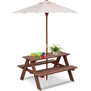 Outdoor wooden bench set w/removable umbrella